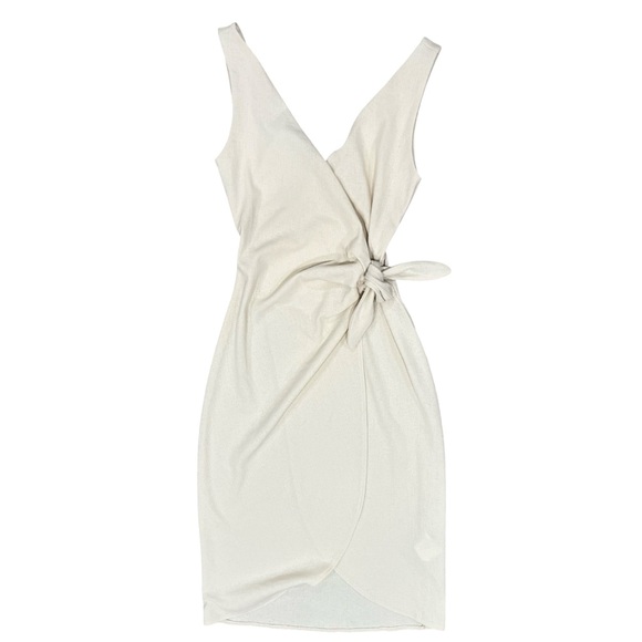 H&M Cream Midi Wrap Dress V-Neckline Old Money Boho Costal - Picture 3 of 7
